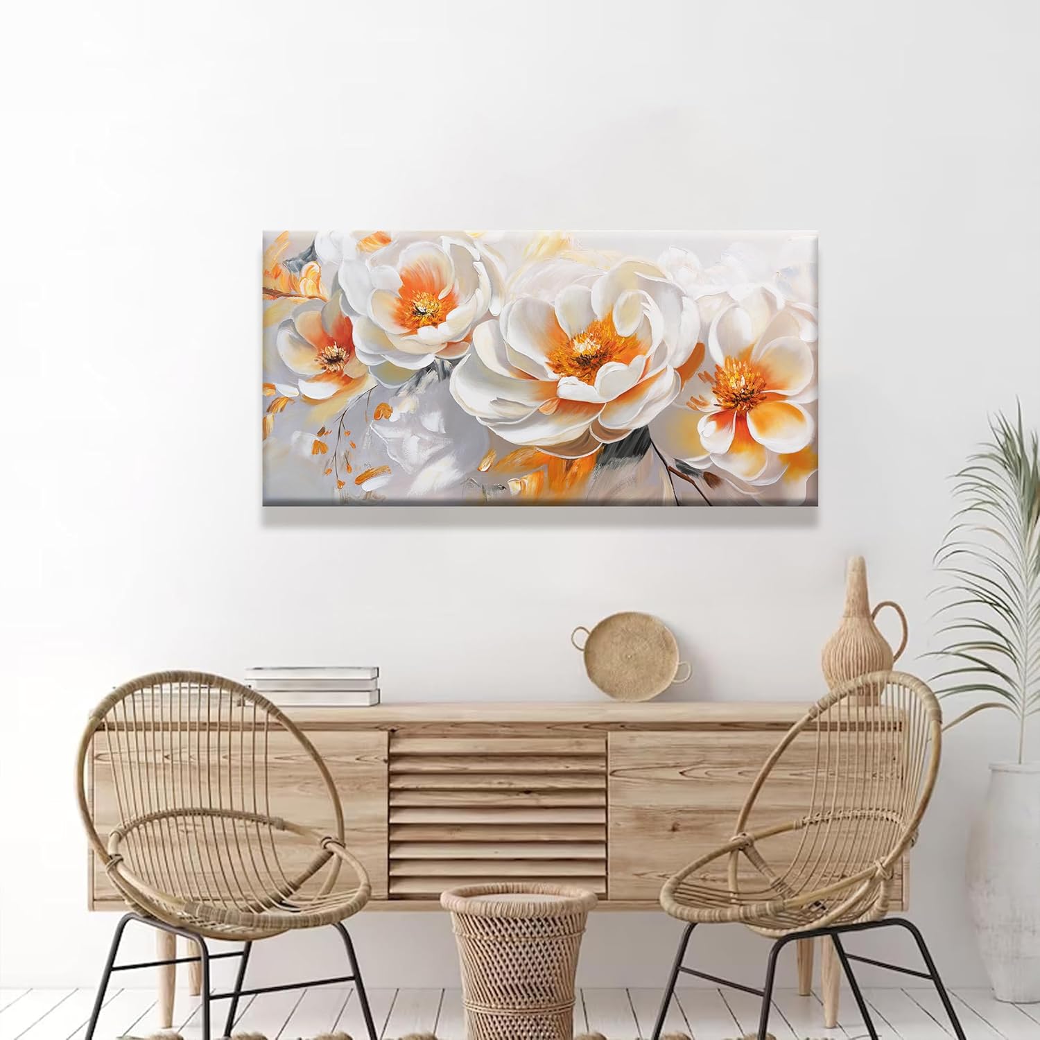 Suconvng Canvas Art Wall Decor Modern Minimalist Home Wall Decor Flower Paintings Orange White Wall Art Prints Floral Art Pictures For Bedroom Kitchen Office Artwork 20×40
